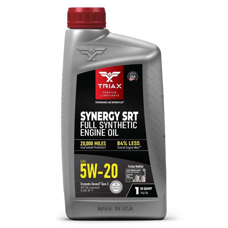 TRIAX Synergy SRT 5W-20 - Full Synthetic, Friction Modified Engine Oil - 20K Miles, API SP Licensed, 3x Wear Protection - Nano Boron and Moly Friction Modified (1 Quart) - Image 1